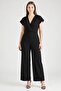 Boss Women V-Neck Solid Cap Sleeve Jumpsuit, Black