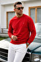 Red Plain Sleeve Regular Men's Sweatshirt - 4