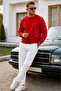 Red Plain Sleeve Regular Men's Sweatshirt - 3