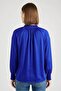 Boss Women Tie Neck Solid Long Sleeve Blouse, Royal Blue - 4