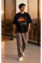 Running Greyhound – Black Oversize Printed Design T-Shirt - 4