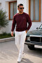 Burgundy Plain Sleeve Regular Men's Sweatshirt - 2