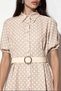 Women's Short Sleeve Belted Polka Dot Dress 1549 - Beige - 3