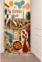 España Concept Spanish Themed Retro Illustration Background Curtain - Aesthetic Digital Printed Curtain with Mediterranean Streets & Paella Motifs