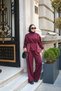 Women's Parachute Detail Waist Tie Set Burgundy - 2