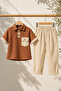 Boys' Summer 2-Piece Set 100% Cotton Short-Sleeve Snap-Up Shirt and Elastic-Waist Pants - 5