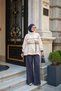 Women's Double Color Front Pocket Detail Waist Tie Suit Navy Blue