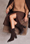 Women's Pointed Toe Back Zipper Thick Heeled Boots Zavoli Brown Suede - 2