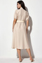 Women's Short Sleeve Belted Polka Dot Dress 1549 - Beige - 4