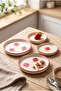 Presentation Set Strawberry Patterned Red Edged Decorative Breakfast Dessert and Pastry Serving Plate 4 Pieces - 2