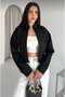 Women's Stand Collar Zippered Crop Short Scuba Diving Fabric Bomber Jacket - 4