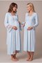 Women's Blue Lace Design Maternity Nightgown Set with Nursing Detail and Long Sleeve Dressing Gown