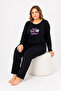 Plus Size Seasonal Great Things Pattern Black Pajama Set - 5