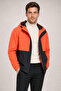 Men's Orange Black Zippered Water Resistant Hooded Windbreaker & Raincoat - 4