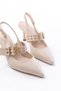 Zri̇n-260 Premium Beige Daily Open Back Heeled Shoes with Buckle 9 cm - 5