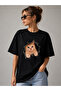Cute Cat Printed 3D Ripped Effect Half Oversize Crew Neck Unisex T-Shirt – Cute Cat Graphic Printed Casual T-Shirt - 2