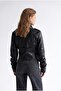 2222 Women's Stand Collar Corset Stitched Leather Jacket Black - 6