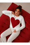 Women's Ecru Red Heart Patterned Crew Neck Long Sleeve Knitwear Sweater - 4