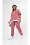 Women's Plus Size Short Sleeve Tracksuit Set with Side Label Detail 8270-26 - 2