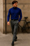 Men's Premium High-Neck Navy Blue Knit Sweater - 3