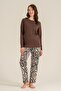 Women's Uzunkol Buttoned Collar Seasonal Pajama Set, Combed Modal Pajama Set with Pockets, 50% Cotton 50% Modal