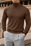 Men's Trendy Winter High-Neck Brown Knit Sweater - 5