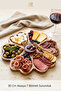 7-Compartment Premium Acacia Wood Flower and Heart Presentation Plate 30 cm Breakfast Deli Serving Plate, Board