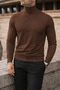 Men's Trendy Winter High-Neck Brown Knit Sweater - 4