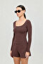 Soft Rib Oval Neck Blouse Brown - 2