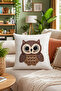 Punch Embroidered Throw Pillow Cover - 43*43 cm - Owl - Pnk001