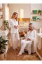 New Season Ecru Piping Detailed Full Buttoned Design Long Sleeve 100% Cotton Maternity Maternity Dressing Gown Pajama Set - 3