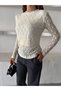 Women's Patterned Transparent Textured Long Sleeve Blouse - 7