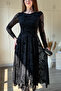 Silvery Patterned Asymmetrical Midi Black Dress - 4