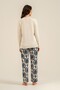 Women's Beige Uzunkol Buttoned Round Neck Seasonal Pajama Set, Combed Modal Pajama Set with Pockets, 50% - 3