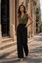 Women's Black Oversize Palazzo Trousers with Tie Detail - 2