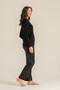 Women's Black Modal Round Buttoned Collar Black Pajama Set, Combed Cotton Modal Pajama Set, 50% Cotton 50% - 4