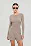 Soft Rib Boat Neck Blouse Mink