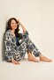 Women's Cobalt Blue 3-Piece Pajama Set, 3-Piece Combed Cotton Modal Pajama Set, 50% Cotton 50% Modal - 2