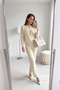 Basic Gold Buttoned Collar Detail Sweater-Pants Women's Knitwear Set - 3