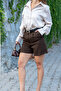 Women's Brown Classic High Waist Belted Shorts - 3