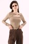Crep Women's Viscose Fabric Metal Buckle Decollete Long Sleeve Blouse - 2