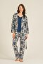 Women's Cobalt Blue 3-Piece Pajama Set, 3-Piece Combed Cotton Modal Pajama Set, 50% Cotton 50% Modal - 5