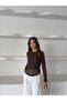 Women's Patterned Transparent Textured Long Sleeve Blouse - 5