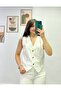 Silver Beaded Detailed Denim Vest with Two Side Pockets