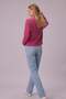Women's V-Neck Fuchsia Knitwear Sweater - 3