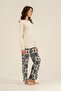 Women's Beige Uzunkol Buttoned Round Neck Seasonal Pajama Set, Combed Modal Pajama Set with Pockets, 50% - 8