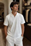 Men's Self-Patterned Polo Collar Half Zipper T-Shirt - 4