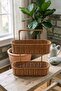 Yakut13472 Rattan 2-Tier Oval Organizer Basket Multi-Purpose Decorative Flower Pot - 3