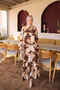 Brown Half-Buttoned Skirt with Elastic Sleeves and Layered Viscose Dress