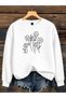 Women's Striped Floral Printed Comfortable Fit Crew Neck White Sweatshirt
